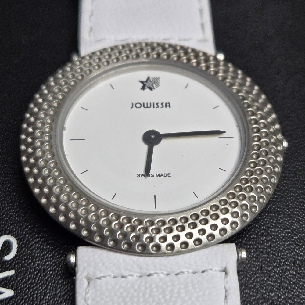 Jowissa Swiss Quartz Womens Watch White Dial Silver Bezel Leather Strap Untested